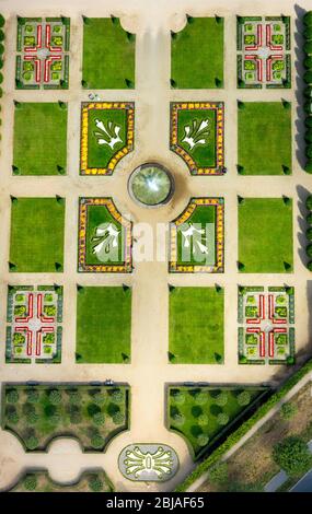 Abbazia di Kamp, giardini terrazzati, Landesgartenschau 2020, 08/08/2019, vista aerea, Germania, Renania Settentrionale-Vestfalia, Area della Ruhr, Kamp-Lintfort Foto Stock