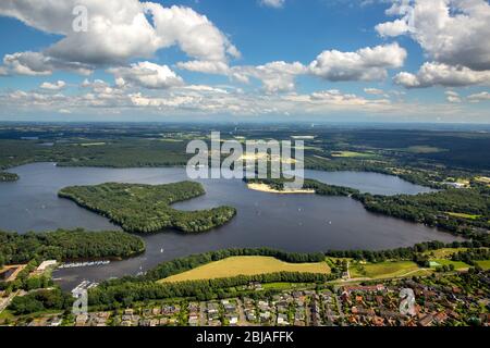 lago Halterner Stausee, 02.07.2016, veduta aerea , Germania, Renania Settentrionale-Vestfalia, Haltern am See Foto Stock