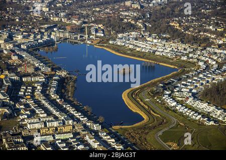Vista del lago Phoenix nel quartiere Hoerde a Dortmund, 28.10.2014, vista aerea, Germania, Nord Reno-Westfalia, Ruhr Area, Dortmund Foto Stock