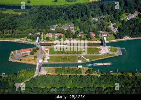 , blocca Datteln nel chanel Wesel-Datteln-Kanal, 19.07.2016, vista aerea, Germania, Renania Settentrionale-Vestfalia, Ruhr Area, Datteln Foto Stock