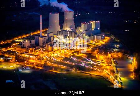 Centrale elettrica RWE Westfalen, ex centrale atomica di Hamm Uentrop, 17.12.2019, fotografia aerea, Germania, Renania Settentrionale-Vestfalia, Ruhr Area, Hamm Foto Stock