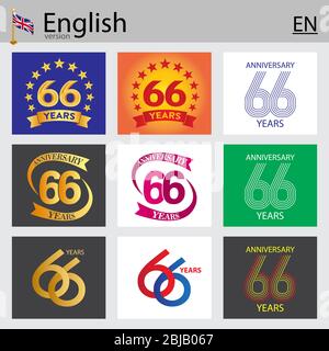 Set di 66 anni di festeggiamenti design. Elementi del modello del numero del vettore anniversario per il compleanno Illustrazione Vettoriale