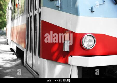 Nuovo tram rosso, primo piano Foto Stock