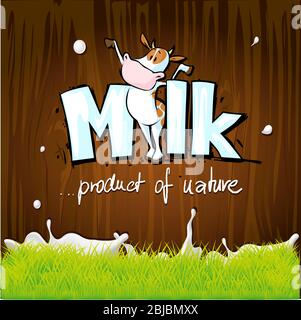 Logo latte con mucca - prodotto della natura - vettore Illustrazione Vettoriale