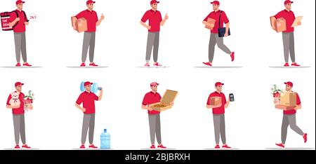 Set di illustrazioni vettoriali flat per la consegna a casa e in ufficio Illustrazione Vettoriale