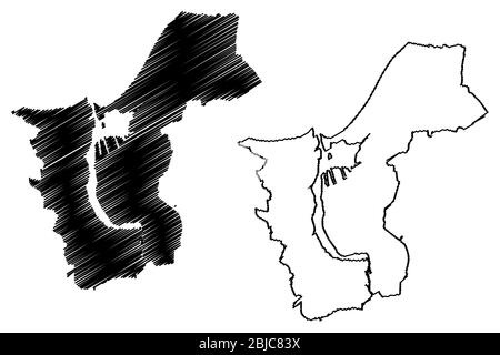 Città di Rostock (Repubblica federale di Germania, Mecklenburg-Vorpommern) mappa vettore illustrazione, abbozzare schizzo Anseatic Città di Rostock mappa Illustrazione Vettoriale