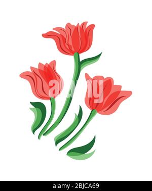 Illustrazione dei tulipani rossi. Tre tulipani rossi. Illustrazione della molla. Illustrazione Vettoriale