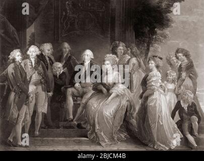 Re Giorgio III e la sua famiglia. Dopo un dipinto datato 1787 da Thomas Stothard. Re Giorgio III d'Inghilterra, 1738-1820. Foto Stock