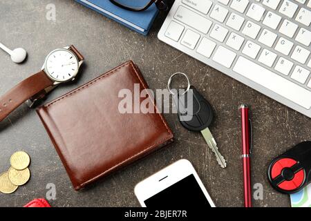 Luogo di lavoro con accessori per uomini d'affari Foto Stock