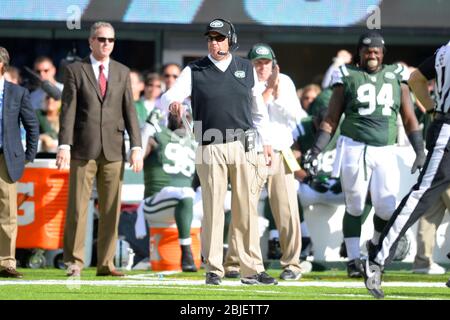 20 ottobre 2013: New York Jets testa allenatore Rex Ryan durante la seconda metà di una settimana 7 AFC East Matchup tra i New England Patriots e la New Y Foto Stock