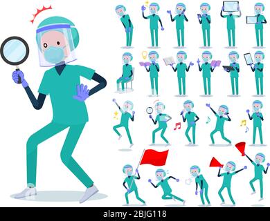 Un set di dottore indossando N95mask maschera facciale con attrezzature digitali come smartphone.There sono azioni che esprimono emozioni.IT's vettoriale così Illustrazione Vettoriale