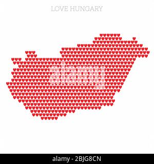 Mappa di paese dell'Ungheria fatta dal modello halftone cuore di amore Illustrazione Vettoriale