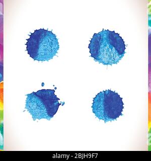 Set di macchie Vector blu verniciate ad acqua. Sfondo vettoriale con texture di colore blu Illustrazione Vettoriale