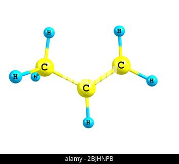 Il propene (propilene, metiletilene) è un composto organico insaturo avente formula chimica C3H6 Foto Stock