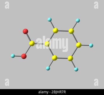 L'acido benzoico (C7H6O2) è un solido cristallino incolore e un acido carbossilico aromatico semplice Foto Stock