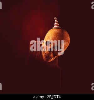 Cricchiolante nel cranio della scatola al buio, rendering 3d Foto Stock