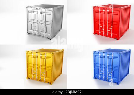Un'immagine di alta qualità di contenitori da spedizione da 10 piedi su sfondo bianco. Rendering 3d di container per spedizioni marittime di 10 piedi Foto Stock