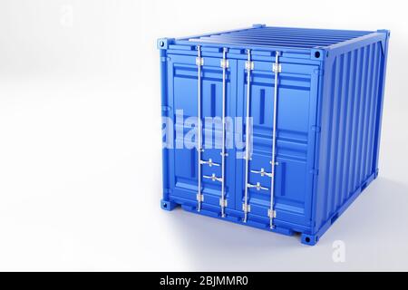 Un'immagine di alta qualità di un contenitore blu da 10 piedi su sfondo bianco. Rendering 3d container per spedizioni marittime di 10 piedi Foto Stock