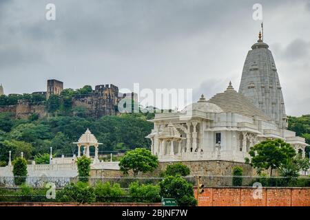 Birla Mandir (Tempio di Laxmi Narayan) costruito nel 1988, famoso tempio indù a Jaipur, Rajasthan, India Foto Stock