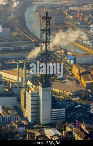 Demolizione di cineie della Stadtwerke Duisburg in via Charlottenstrasse, 16.01.2017, vista aerea, Germania, Nord Reno-Westfalia, Ruhr Area, Duisburg Foto Stock