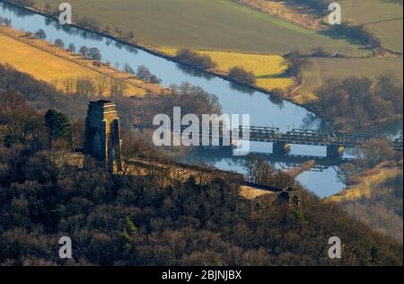 , Kaiser-Wilhelm memoriale sul lago Hengstey a Dortmund-Syburg, 15.02.2017, vista aerea, Germania, Nord Reno-Westfalia, Ruhr Area, Dortmund Foto Stock