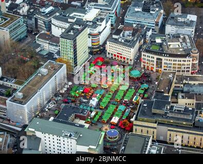 , mercato di Natale in piazza Kennedy ad Essen, 23.11.2016, vista aerea, Germania, Renania Settentrionale-Vestfalia, Area della Ruhr, Essen Foto Stock