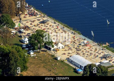 Spiaggia balneare pubblica Baldeney spiaggia a Essen sul fiume Ruhr, 25.09.2016, vista aerea, Germania, Nord Reno-Westfalia, Ruhr Area, Essen Foto Stock