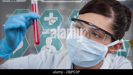 Illustrazione digitale di uno scienziato che indossa la maschera Coronavirus Covid19 Foto Stock