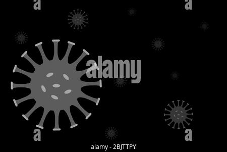 Un semplice sfondo bianco e nero di un'illustrazione del virus Corona con spazio per la sovrapposizione di testo/copia. Foto Stock