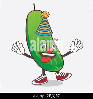 Un'illustrazione di Cucumber Cartoon mascotte personaggio come clown divertente Foto Stock