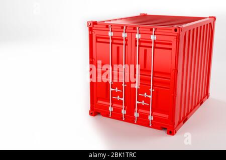 Un'immagine di alta qualità di un contenitore rosso da 10 piedi su sfondo bianco. Rendering 3d container per spedizioni marittime di 10 piedi Foto Stock