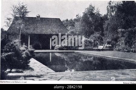 Hugo Schmölz (geb. 21. Januar 1879 a Sonthofen; gest. 27. Aprile 1938 a Köln), Düsseldorf, Haus Weber, an der alten Mühle 5 a Düsseldorf-Kalkum, 1951, Architekten Helmut Hentrich und Hans Heuser, Landschaftsarchitek 0145. Foto Stock