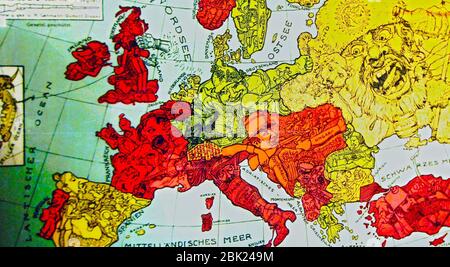 Mappa umorosa dell'Europa nel 1914, prima guerra mondiale (33363784045). Foto Stock