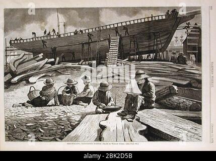 Winslow Homer - Ship Building, Gloucester Harbour (1873). Foto Stock