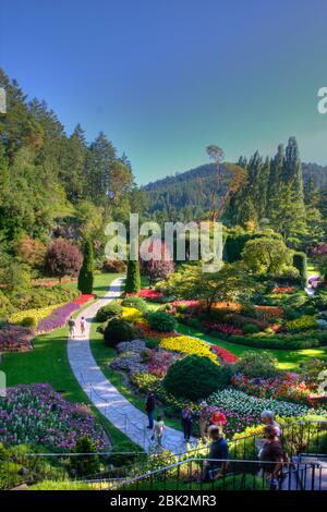 Una verticale di Butchart Gardens a Victoria, British Columbia, Canada Foto Stock