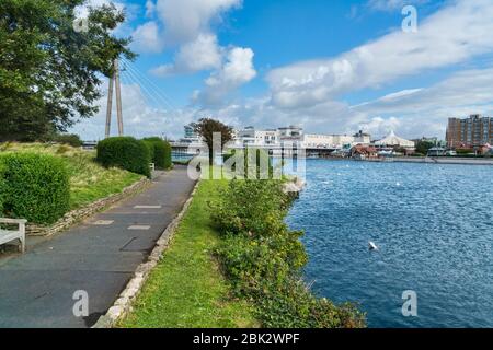 Southport, giardini, lago marino, ponte, molo, Lancashire, Sefton, Inghilterra, Regno Unito Foto Stock