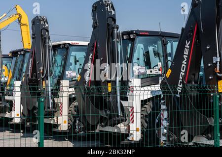 Attrezzature per l'agricoltura, macchine presentate ad una mostra agricola. Foto Stock