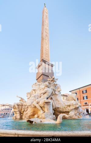 Fontana del quattro Flumi, Fontana dei quattro fiumi, in Piazza Navona Roma Foto Stock