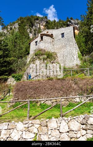 Fontegreca (Italia) - Fontegreca e la sua Cipresseta costituiscono una vera oasi di pace nell'alta Caserta. Il santuario. Foto Stock