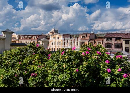 Vista alta di via Zybitskaya a Minsk Foto Stock