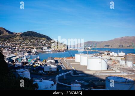 Porto di spedizione di Lyttleton in Nuova Zelanda Foto Stock