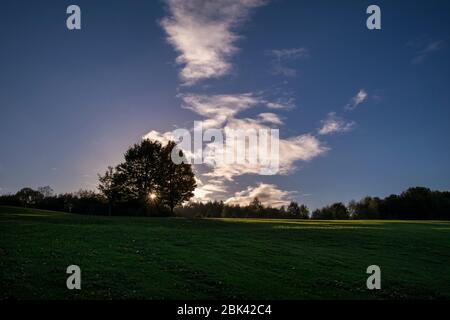 Tramonto sul campo da golf a Silverwood, Lurgan, Irlanda del Nord Foto Stock