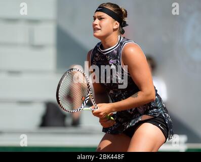 Aryna Sabalenka di Bielorussia gioca al torneo di tennis Roland Garros Grand Slam 2019 Foto Stock