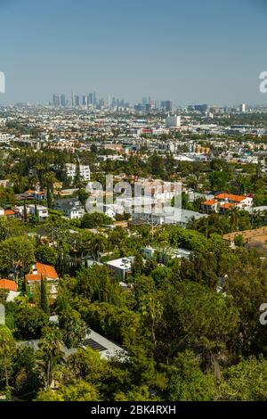 Vista del centro DI LOS ANGELES da Hollywood Hills, Los Angeles, California, Stati Uniti d'America, Nord America Foto Stock