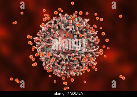 Virus SARS-cov-2 e cellule immunitarie. Immagine concettuale che illustra l'immunità antivirale e la vaccinazione. Foto Stock