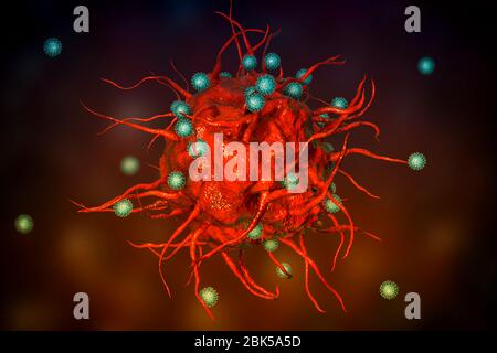 Virus SARS-cov-2 e cellule immunitarie. Immagine concettuale che illustra l'immunità antivirale e la vaccinazione. Foto Stock