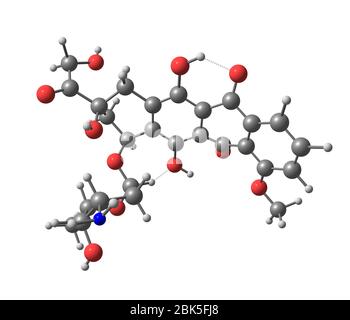 La doxorubicina (Adriamicina), nota anche come idrossidaunorubicina, è un farmaco utilizzato nella chemioterapia oncologica e derivato da semisintesi chimica da batteri Foto Stock