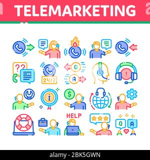 Telemarketing Vendita Collezione icone Set Vector Illustrazione Vettoriale