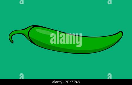 Illustrazione vettoriale del peperoncino verde. Schizzo di orto piccante e fattoria. Icona isolata su sfondo verde. Elemento stagione di raccolta Illustrazione Vettoriale