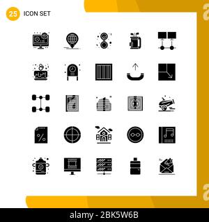Confezione da 25 simboli e simboli di Solid Glyphs per Web Print Media come Connect, golf, bagno, attrezzature, borsa Editable Vector Design Elements Illustrazione Vettoriale